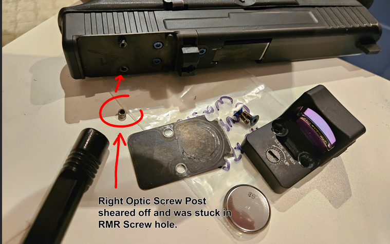 Broken handgun optic mounting plate. Source: reddit